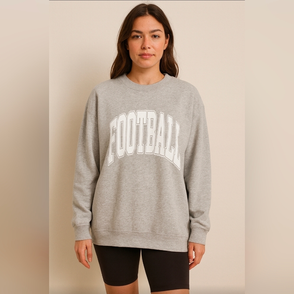 Pink Lily Light Gray "Football" Pullover, Womens Medium, Oversized